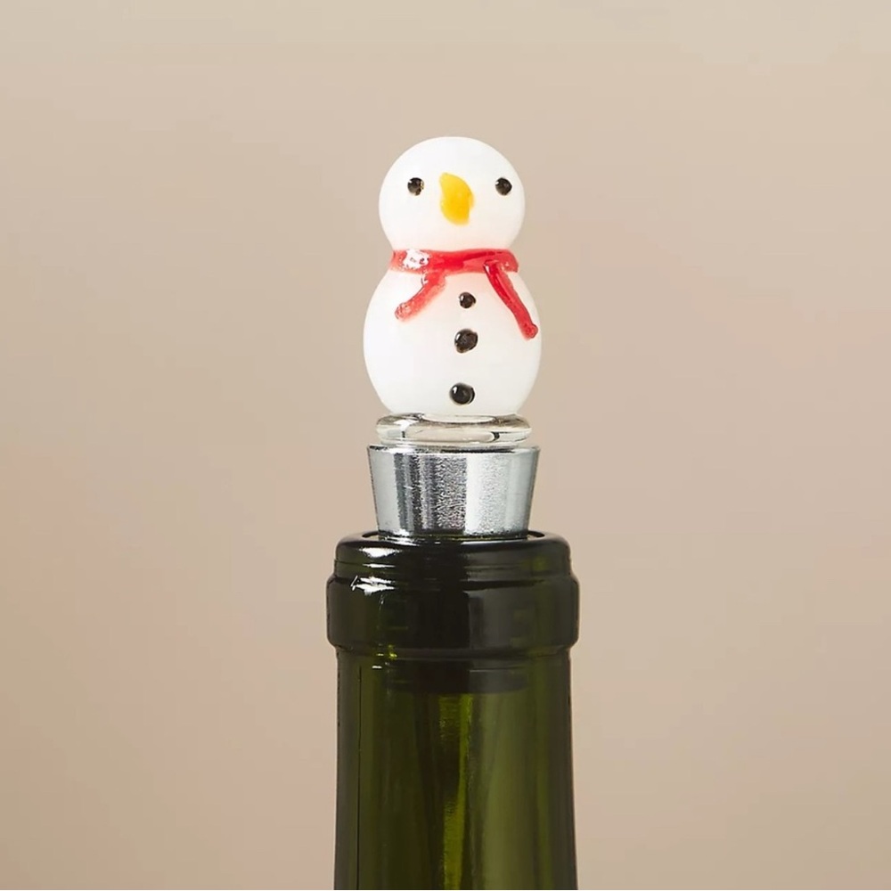 Anthropologie Snowman Icon Glass Wine Stopper - Picture 2 of 3